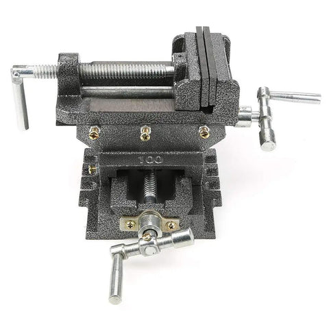Beefy 4 Inch Cross Slide Vise With Heavy Duty Clamping Power For Milling Machines And Drill Presses Steel Construction Wide Jaws For Secure Workpieces And Precise Cuts Ready For Any Heavy Metal Working Project. 4-inch cast iron cross slide vise with double-direction handles