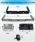 Adjustable Universal Car CB Radio Mount Bracket for Ham Transceivers and Scanners with dimensions and knob close-up
