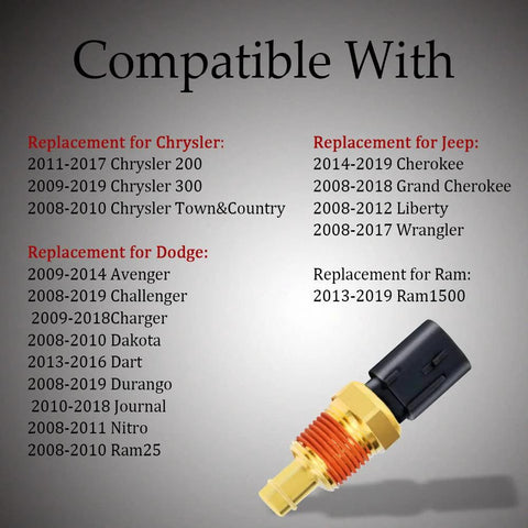 HAOBO engine coolant temperature sensor with black connector and yellow/orange threaded body; beside compatibility list.