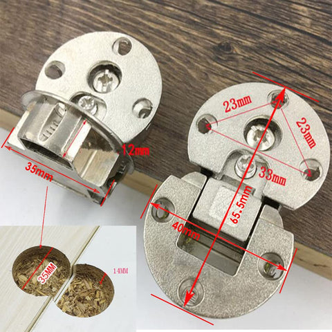 Two Piece 90 Degree Adjustable Concealed Cabinet Door Hinge Set For Table Drop Down And Flush Mount Zinc Alloy Construction