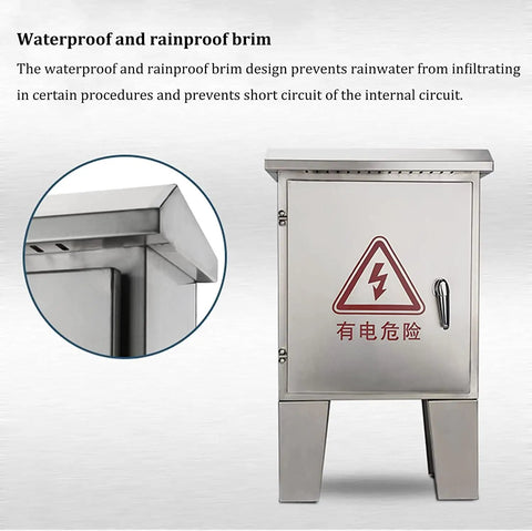 Stainless Steel Floor Standing Junction Box Waterproof Electrical Enclosure With Hinged Cover And Mounting Plate Built Like A Tank Durable Metal Electrical Box For Industrial And Outdoor Use L60 W20 H90 CM, rainproof top brim