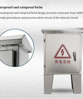 Rugged Outdoor Stainless Steel Electrical Box With IP67 Rating Hinged Cover And Mounting Plate Weatherproof Junction Box For Harsh Weather Rainproof Double Bevel Design Ventilation Holes For Airflow Size 60x20x90 Cm, front view