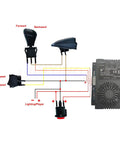 Diagram of 24V Ride On Car Wiring Harness Conversion Kit With 2.4G Bluetooth Control Box showing switches and wiring layout.