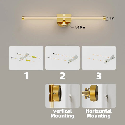 Instructional image for JTsupliight Wall Sconces Set of Two, 22.17" Rechargeable Wall Lights, Gold installation steps.