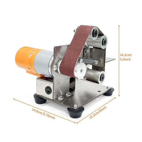 Badass Mini Belt Sander With Seven Tough Speed Settings And Locked In Fifteen Degree Guide, compact metal tool for sharpening.