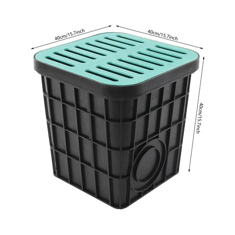 Heavy Duty Square Catch Basin With Grate For Yard Drainage 15.7 x 15.7 In Debris Basket, composite resin and PE material