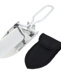 Compact Folding Camping Shovel With Durable Stainless Steel Build For Outdoor Survival Mini Shovel With Black Carrying Pouch In Silver