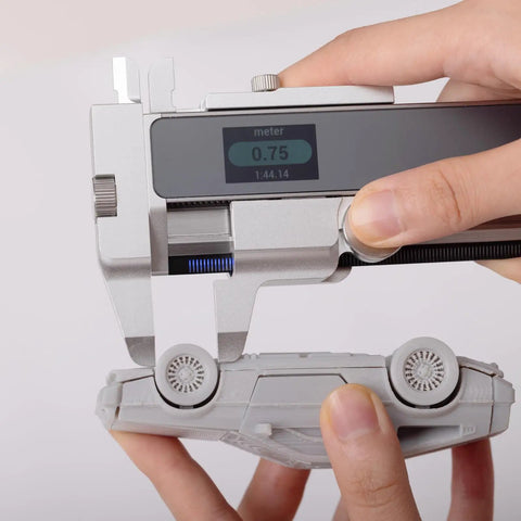 Digital Caliper Kit Premium Combo With 12 Inch Measuring Tool, 0.1mm Accuracy, 93 US Imperial And Metric Scales, Infinite Customized Scales For 3D Printing And DIY Measurement, Includes Reading Kit, Drafting Kit, And Pro Case. Digital caliper measuring 3D printed model