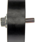 Dorman 419-476 accessory drive belt idler pulley, side view, black metal with threaded stud