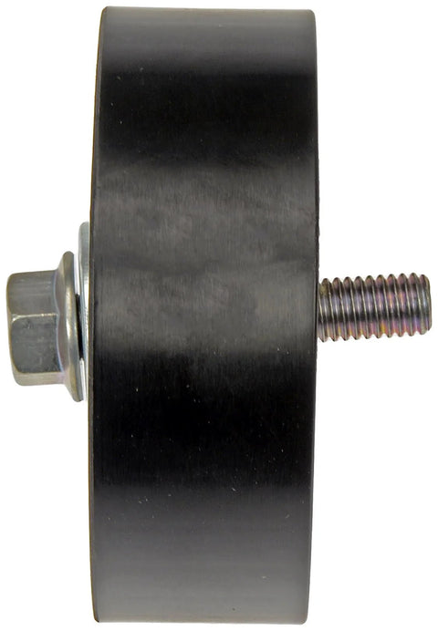 Dorman 419-476 accessory drive belt idler pulley, side view, black metal with threaded stud