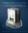 Heavy Duty Dual Bay External Hard Drive Enclosure Type C To Sata 3.1 with two drives in transparent housing.