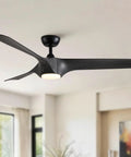 56" Farmhouse Reversible Ceiling Fan Light with Dark Gray ABS Blades, showing the sleek matte black finish and LED light.