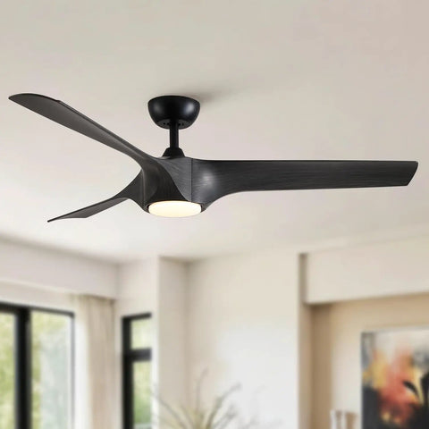 56" Farmhouse Reversible Ceiling Fan Light with Dark Gray ABS Blades, showing the sleek matte black finish and LED light.