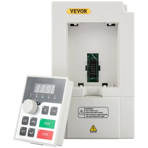 3KW 220V Variable Frequency Drive VFD for 1 or 3 phase input and 3 phase output, shown with control panel and open casing