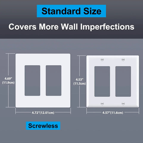 Matte Snow White 2 Gang Screwless Wall Plate Decorator Outlet Cover, durable polycarbonate, no fuss cleaning, comparison diagram