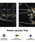 Close-up of EB5 1000W electric bike chainring and AI sensor highlighting gear and pedaling features.