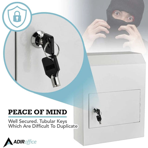 Door Drop Box With Secure Locking For After-Hours Drops Of Keys, Checks And Documents, Through The Door Mail Slot, White Finish