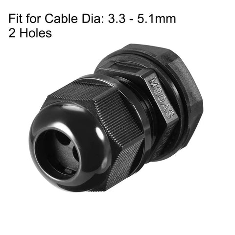M20 Cable Gland With 2 Holes Built Tough IP68 Waterproof Nylon Joint And Adjustable Locknut Fits 3.3mm To 5.1mm Cable Diameter