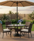 Fillable Weighted Round Umbrella Base For Patio Tables Heavy Duty Weatherproof Stand With 18 Inch Diameter And 11.5 Inch Tall Steel Stem Fits Poles From 1.5 To 2 Inches Made In USA