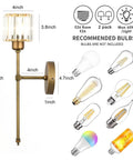 Set Of 2 Brushed Brass Wall Sconces Hardwired Vanity Lights With Fabric Shade 20-inch dimensions and bulb recommendations