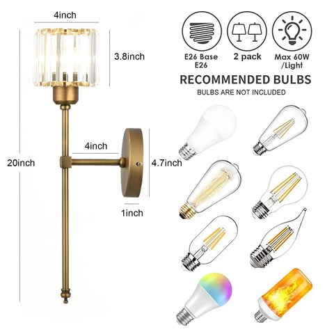 Set Of 2 Brushed Brass Wall Sconces Hardwired Vanity Lights With Fabric Shade 20-inch dimensions and bulb recommendations