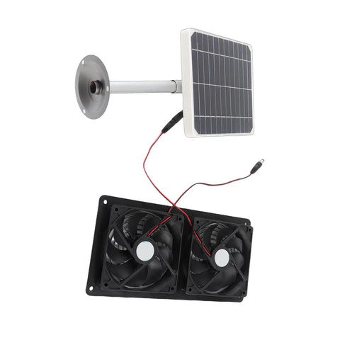 20W Solar Panel Dual Exhaust Fan Kit For Tiny Spaces With Efficient Cooling For Greenhouse, Chicken Coop, Shed And Pet House, High Energy Conversion, Aluminum Alloy ABS Construction