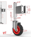 Spring Loaded Gate Casters 5 Inch Rubber Tire Heavy Duty Gate Caster Wheels With Hardware For Wooden Gates Metal Gates Fence Gates And Swing Gates Supports Up To 400 Lbs Per Caster With Durable Bearings And Long Mounting Plate.