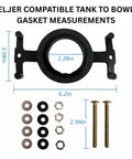 Heavy Duty Tank To Bowl Gasket Seal Kit Compatible With Eljer 043817 measurements showing black rubber gasket and brass bolts.