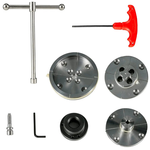 Components of One Inch By Eight TPI Thread Wood Lathe Chuck Set Self Centering Four Inch Four Jaw Chuck With High Claw Small Round Jaw