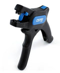 Automatic Wire Stripper And Cutter With Narrow Profile For Tight Spaces, Self Adjusting Blades For 24-10 AWG, shown in black and blue