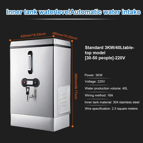 40L Commercial Water Boiler With Instant Boiling Water Dispenser Pure Copper Heating Tube Autofill Tea And Coffee Maker