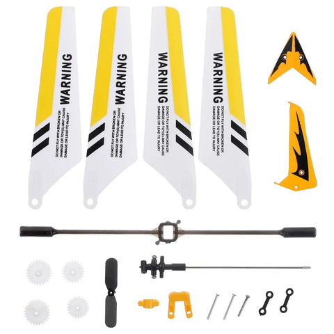 Ultimate Spare Parts Kit for S107 and S107G RC Helicopters in Yellow ABS Plastic and Alloy, includes blades, gears, and more.