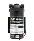 Kickstart Pure Water No Fuss Self Priming RO Booster Pump 100 GPD Systems. Compact diaphragm pump with specs visible.