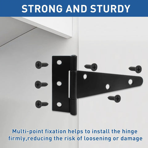 Heavy Duty T Strap Gate Hinge Set For Barn Doors And Garden Gates Black Wrought Iron Rustproof Hinge With 12 Inch Arms installation view