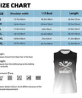 Size chart for Premium Full Print Men Sleeveless Tank Top With Dope Funny Mechanic Graphic Tee in various sizes and measurements.