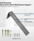 Heavy Duty Steel Shelf Bracket For Floating Shelves And Wall Mounted Desks with screws, grey steel, high-load capacity