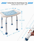 Shower Stool With Head Holder For Inside Shower And Tub, Bath Chair With Adjustable Height From 13.5 To 18.5 Inches, tool-free setup