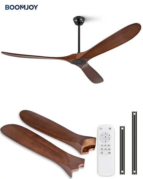 BOOMJOY 72 Inch Ceiling Fan No Light with wood blades and remote, ideal for outdoor patios.