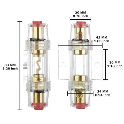 Inline AGU Fuse Holder Kit For 4 To 10 Gauge Wire With Six 100A AGU Fuses, Great For Car Audio, durable 3 pack, clear housing dimensions