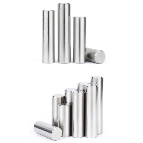 304 Stainless Steel Shelf Pins 4mm Dowel Dowels, 20 Pack Cylindrical Locating Pins, Silver Cabinet Pegs displayed vertically.