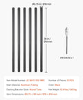 Straight Up Premium Aluminum Deck Balusters 51 Pack, 36 Inch Round Stair Spindles, showing six black aluminum tubes and a drill bit.