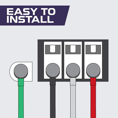 Diagram illustrating installation of Four Prong Dryer Cord Ten Foot Black With Ring Terminals For NEMA Fourteen Thirty Plug Thirty Amp.