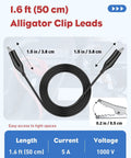 11 Piece Multimeter Leads Kit With Back Probes And Dual Ended Alligator Clips Crocodile Clips shown with 1.6 ft alligator clip leads.