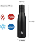 Boss Grade 17 Oz Insulated Thermal Water Bottle With Airtight Drip Proof Lid Double Wall Vacuum, black, 10.2 inches tall.