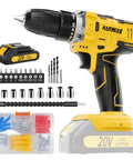Workhorse 20V Cordless Drill Set With Brushless Motor And 3 8 Inch Keyless Chuck Brings A Knockout 27 Nm Of Torque Plus 25 Plus 1 Clutch Settings For Your Daily Grind And Shop Rigs, showcasing drill, battery, and accessories.