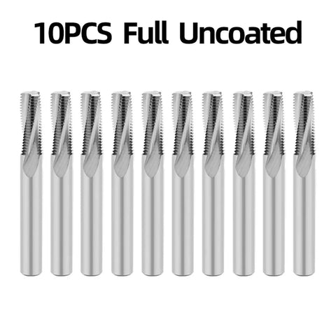Threaded Carbide Milling Cutter Single Tooth Three Full Thread CNC Cutting Tools For Aluminum Threading End Mills 10Pcs Set