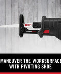 Top Tier 8.5 Amp Orbital Reciprocating Saw With Variable Speed Trigger And Lightning Fast Tool Free Blade Swaps For Slick Wood Cutting And Tough Demo Work with pivoting shoe.