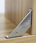 Beefy 24 Pack Stainless Steel Corner Braces With 90 Degree Right Angle Brackets installed on wood surface