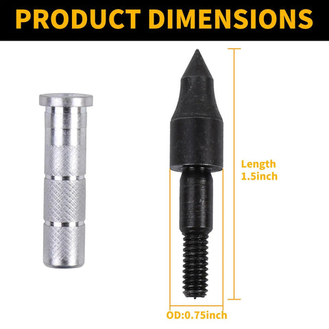Carbon Arrow Inserts And Tips Kit For Carbon Arrows, 12 Pcs Precision Machined Aluminum Inserts With 12 Pcs Tips, dimensions shown
