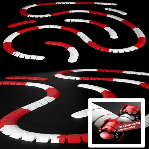 Drift Fence Track Set For 1 To 28 Scale RC Cars 120 Piece Silicone Anti Scratch Runway Barriers shown in intricate track design